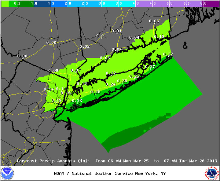 &quot;Little or no accumulation&quot; is expect in Westchester County from a storm passing to the south. 