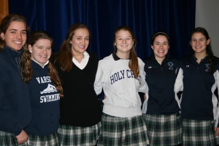 Erika Hantho, Jacqueline DeMarco,  Maggie Evans, Grace Jordan, Katie Rogan and Ellen Rote of School of the Holy Child in Rye were named to the NFHCA National Academic Squad.