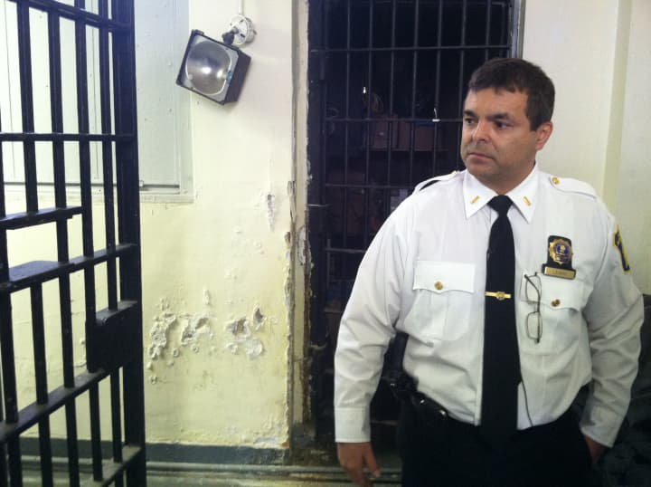 Yonkers police Lt. Edward Leahy gives a tour of the City Jail on Alexander Street Thursday. 