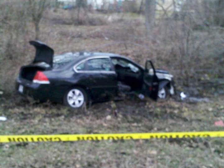 This black sedan came to a stop on the grassy side of Farragut Avenue in Hastings-on-Hudson on Friday afternoon.