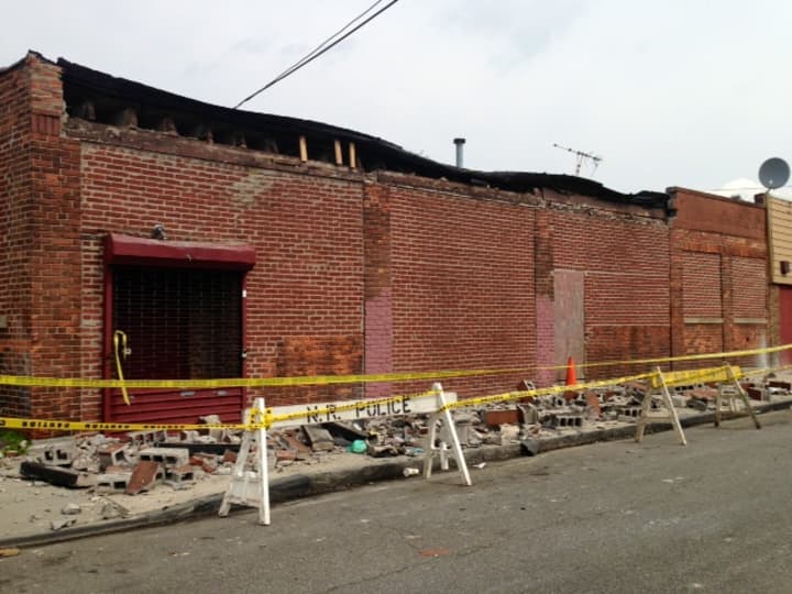 A building partially collapsed on Morris Street in New Rochelle Monday.