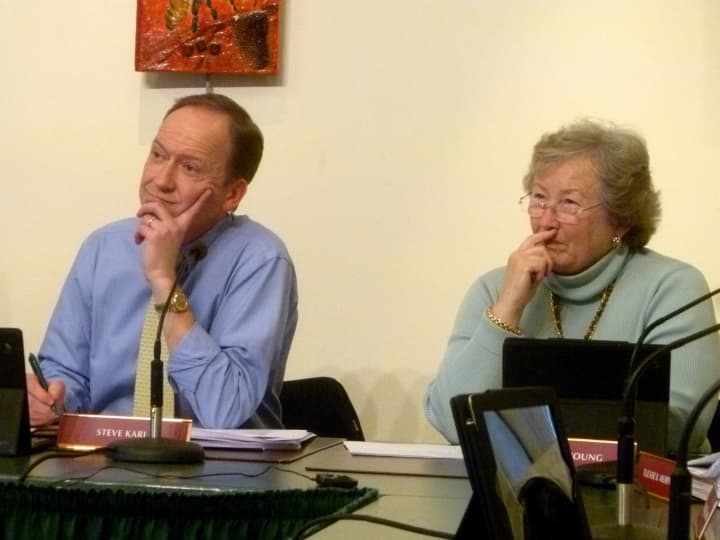 Town Council members Steve Karl and Penny Young and the rest of the council heard several residents support the Board of Education&#x27;s budget during a public hearing at the New Canaan Nature Center Wednesday. 