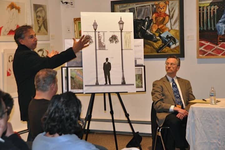 Landscape architect Louis Fusco presents the Green Streets Project at the Pound Ridge Library.