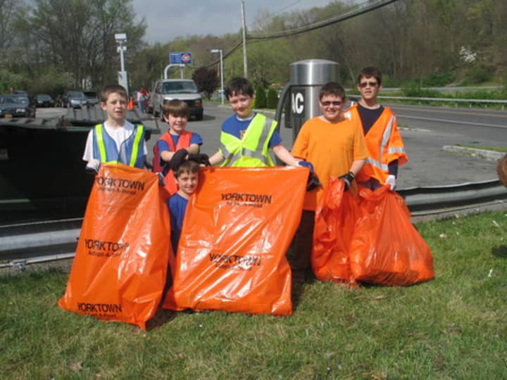 Webelos and Boy Scouts from Pack 238 and Troop 238 in Shrub Oak collected bags of litter at Pine Grove Street and Route 202 in Yorktown in 2012.