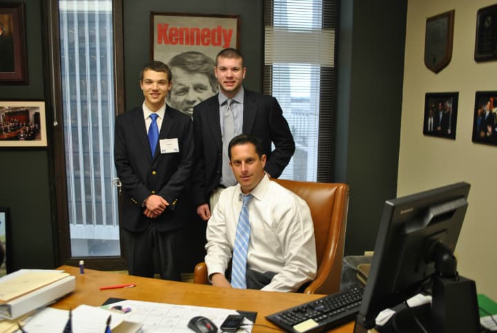 From left to right: Jacob Bayer, William McDermott and Senator Greg Ball