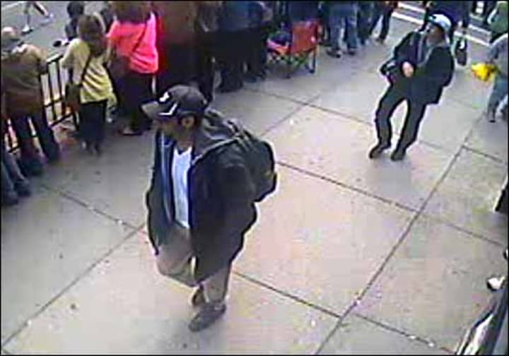 The FBI has released photos of two men described as suspects in Monday&#x27;s bombing at the Boston Marathon.
