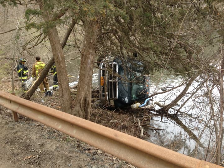  A truck overturned while speeding, causing it to fall into Byram Lake Tuesday afternoon.