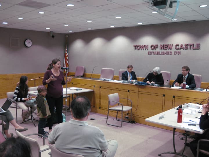 Chappaqua resident Elizabeth Haymson is one of 20 residents to speak against Summit/Greenfield&#x27;s Chappaqua Crossing development plan during a Monday public hearing.