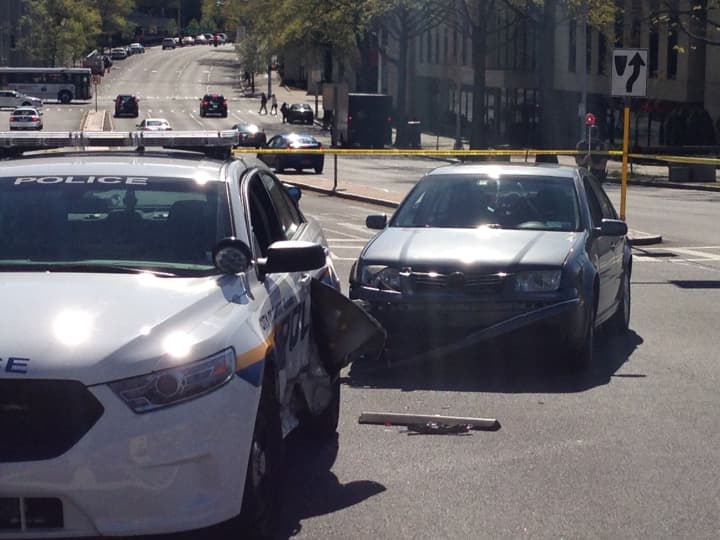 A police car was in a crash at the intersection of Hamilton Avenue and Cottage Place on Tuesday afternoon.