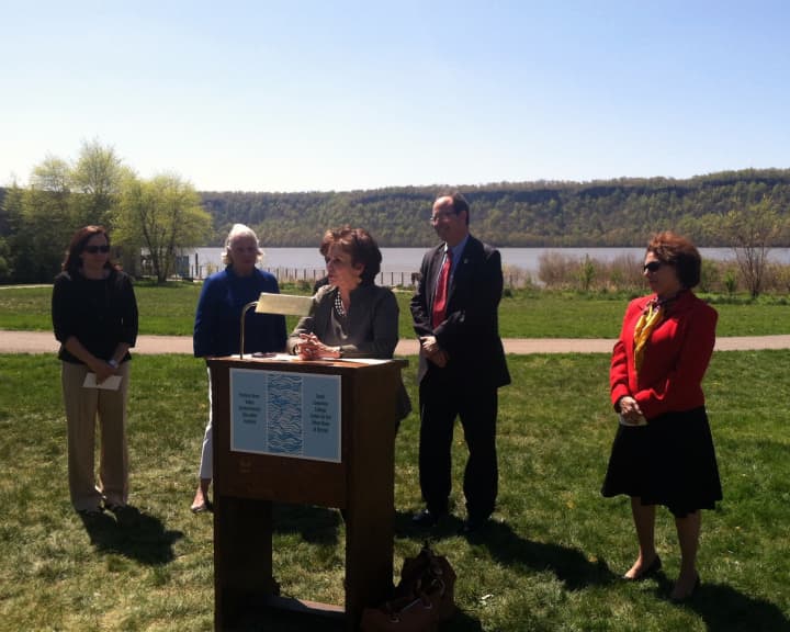 Karen Lawrence, president of Sarah Lawrence College, announced the school&#x27;s partnership with the Hudson River Valley Environmental Education Institute Wednesday in Yonkers. 