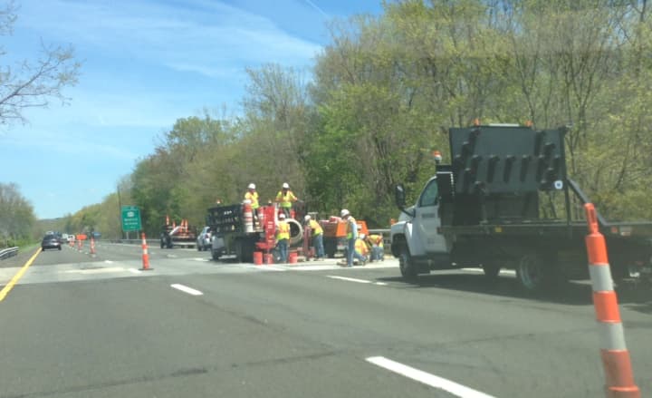 Roadwork on Interstate 684 closed two lanes and caused significant delays Tuesday afternoon. 