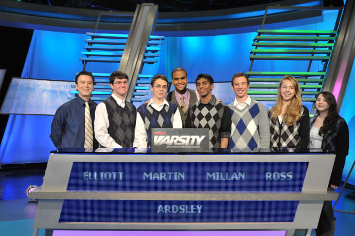 The Ardsley High School academic team on the set of &quot;The Challenge&quot;, will next face New Rochelle on May 22.