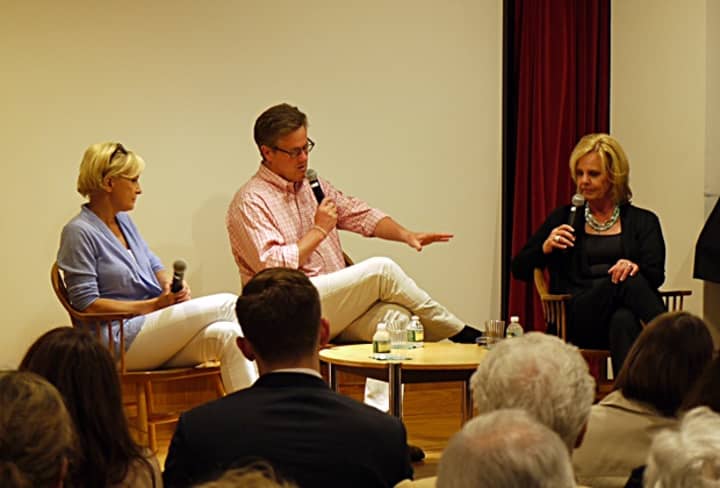 &quot;Morning Joe&quot; co-hosts Mika Brzezinski and Joe Scarborough along with Emmy winning journalist Diane Smith spoke at the New Canaan Library Saturday night about Brzezinski and Smith&#x27;s new book &quot;Obsessed&quot;.
