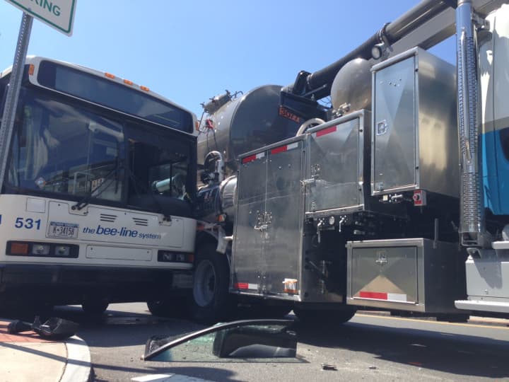 A crash between a ConEd truck and a Bee Line Bus snarled traffic on New Rochelle&#x27;s North Avenue Tuesday morning.