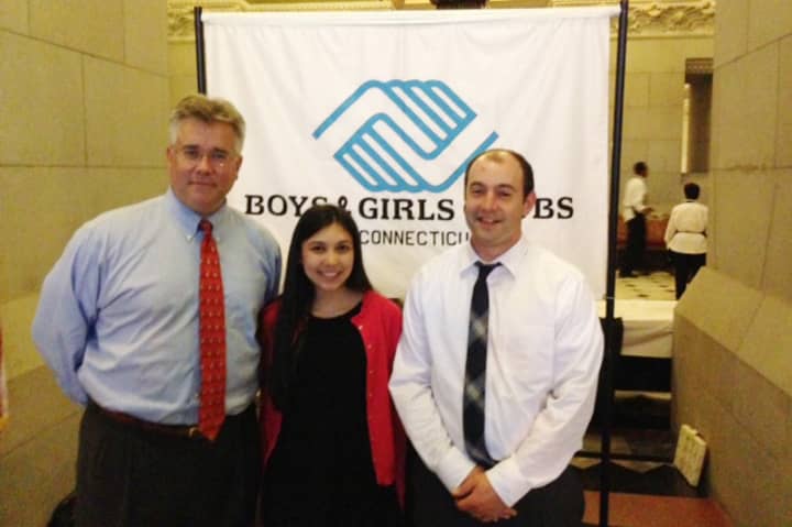 From left: State Rep. John Shaban poses with Boys &amp; Girls Club of Redding-Easton Youth of the Year Sophie Ota and Unit Director Unit Director Matthew Johns during their visit to the Capitol building.