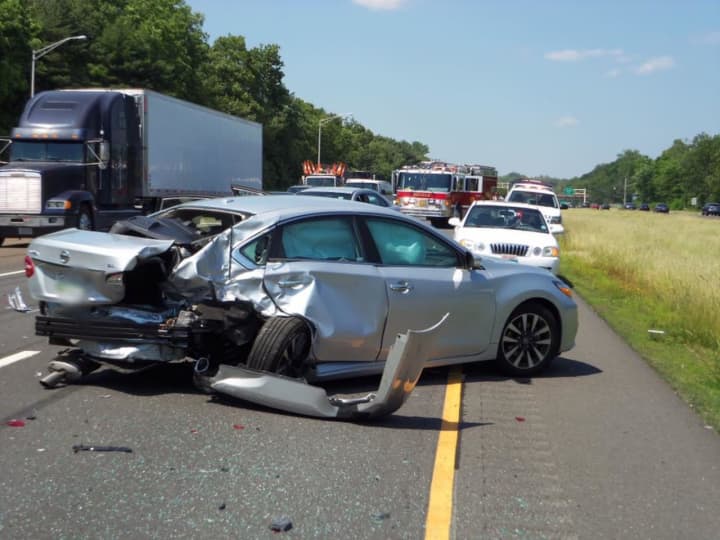 Nichols firefighters responded to a crash on Route 8 in Trumbull Tuesday afternoon.