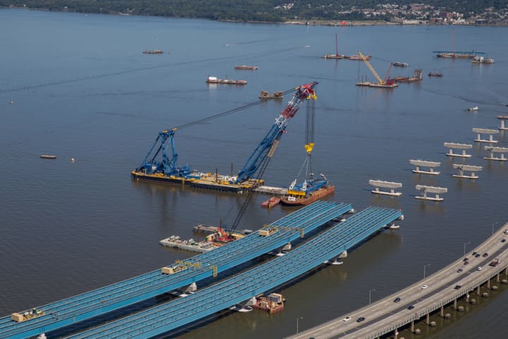 Construction continues on the Tappan Zee Bridge that is set to open in 2018, although some section openings have been delayed from December to mid-2017.