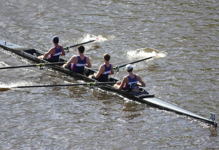 Norwalk River Rowing Association&#x27;s men’s second junior four-plus heads for a gold medal in the 