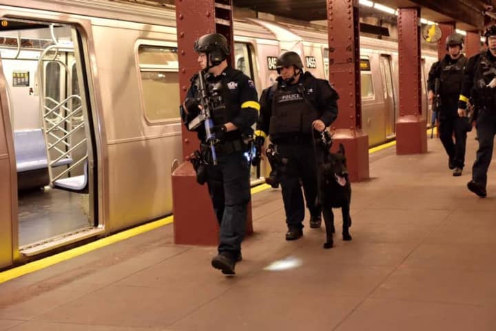 NYPD officers along with local and federal partners participated in a training exercise Sunday morning in the Bowery Street subway station.