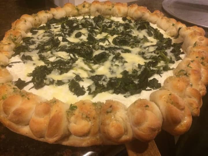 The famous spinach and garlic knot pie.