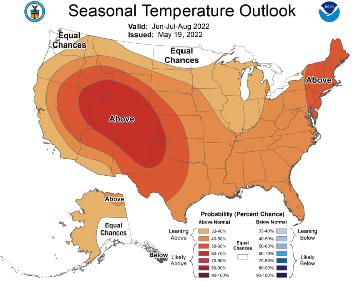 The temperature outlook in the US over the summer.