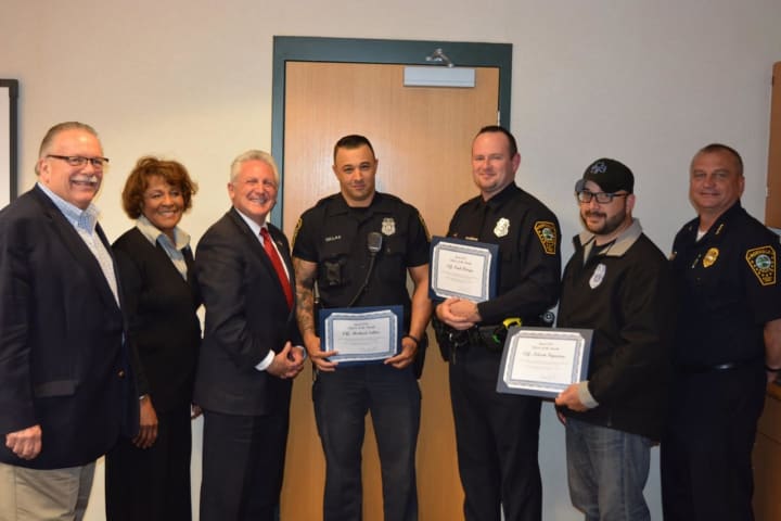 Norwalk Police Officers Paul Wargo, Michael Sellas, Richard Holmes and Nelson Figueroa were named the April 2017 Officers of the Month.