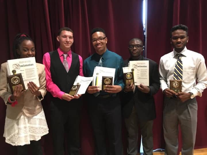 Faith Creighton, Devin Guardino, Jovanny Elliot, Joseph Muschette, Adrian McCalman and Briayanna Johnson (not pictured) were honored by the Black Scholars Community Partnership, Manhattanville College and the Urban League of Westchester.