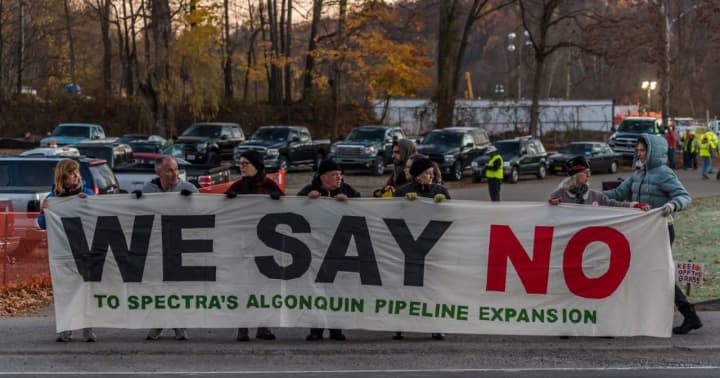 Activists protest recently against Spectra&#x27;s Algonquin pipeline expansion. Grassroots groups are now asking Congress to investigate the Federal Energy Regulatory Commission.