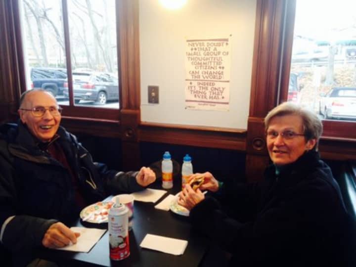Enjoying breakfast at the Depot are Mr. Cliff DeForest and his date Ms. Daryl Nevard.