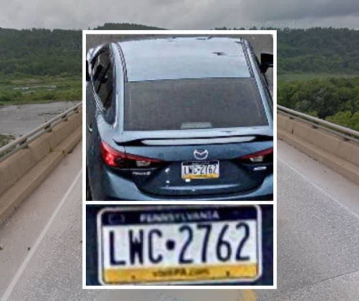 Edgardo Bermudez Melendez&#x27;s 2014 blue Mazda 3 with PA license plate LWC276 and Holtwood Road/Route 372 in the area on the Norman Wood Bridge in Martic Township where he was found dead.