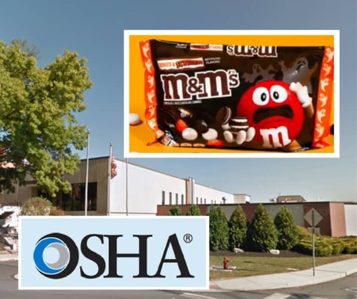 The OSHA logo, an M&amp;Ms Instagram post and the Factory in Elizabethtown.