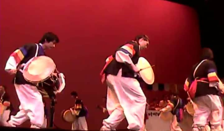 Here&#x27;s an example of traditional Korean folk drumming, called poongmul.
