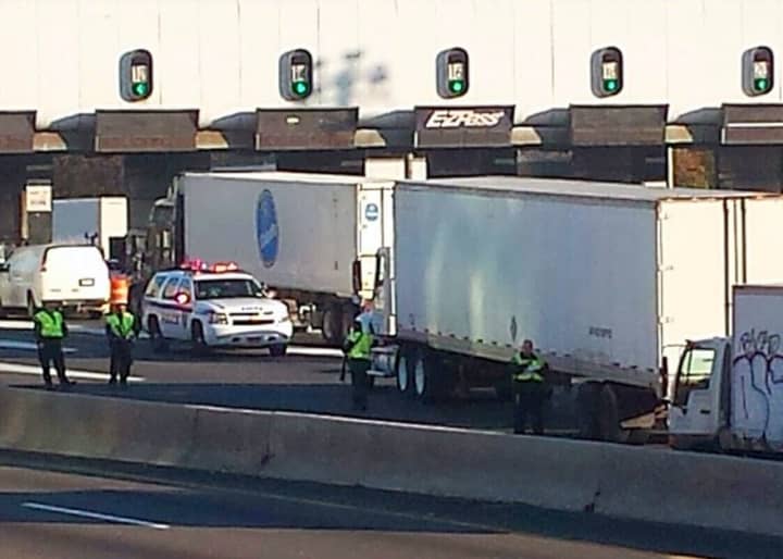 Port Authority police inspecting vehicles approaching the GWB tolls Monday afternoon in Fort Lee.
