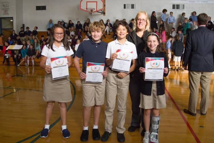 Ridgefield Academy students (left to right) Meredith Joo of Ridgefield, Tommy Heaton of Pound Ridge, John Churchill of Pound Ridge and Luisa Simon of Ridgefield competed in the World Education Games.