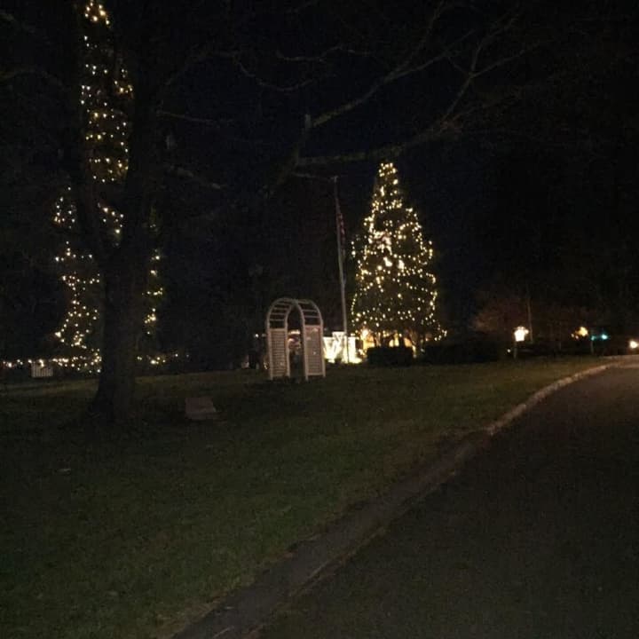 The Christmas tree in Ridgefield is decked out and lit up for the holidays.