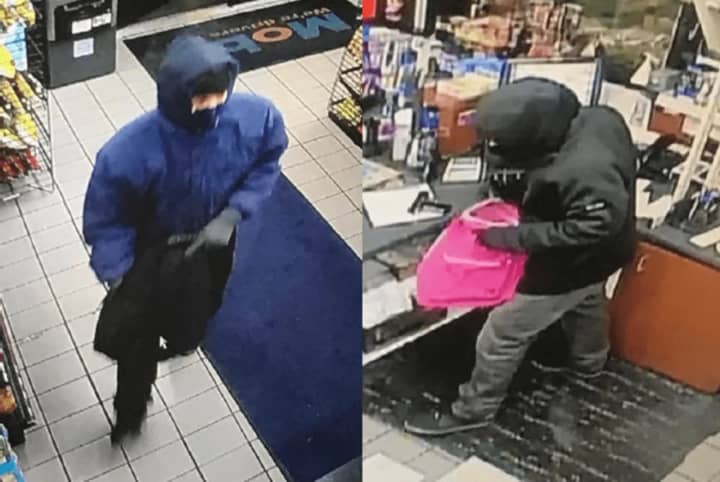 Police are seeking two men who robbed a Mobil/Dunkin Donuts on East Avenue Friday night.