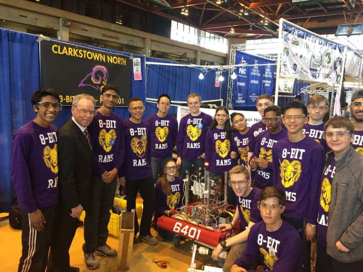 Clarkstown High School North won the Rookie All-Star Award at the Hudson Valley Regional FIRST Robotics competition at Rockland Community College.