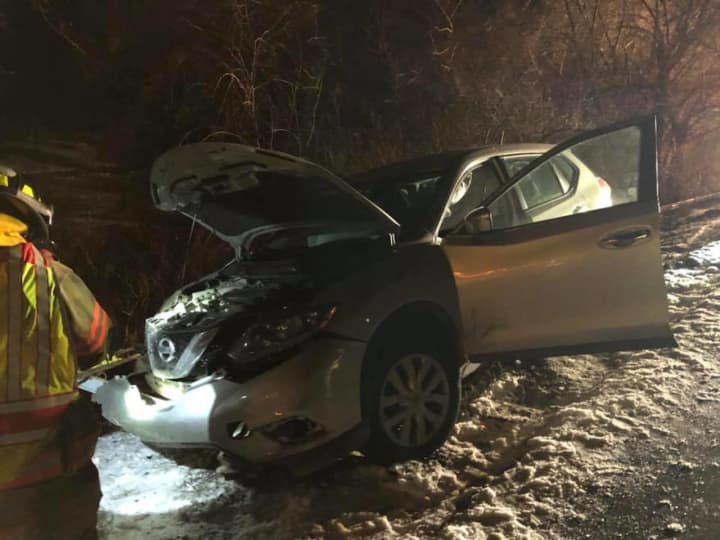 A car hit a guardrail on Route 7 in Brookfield on Christmas