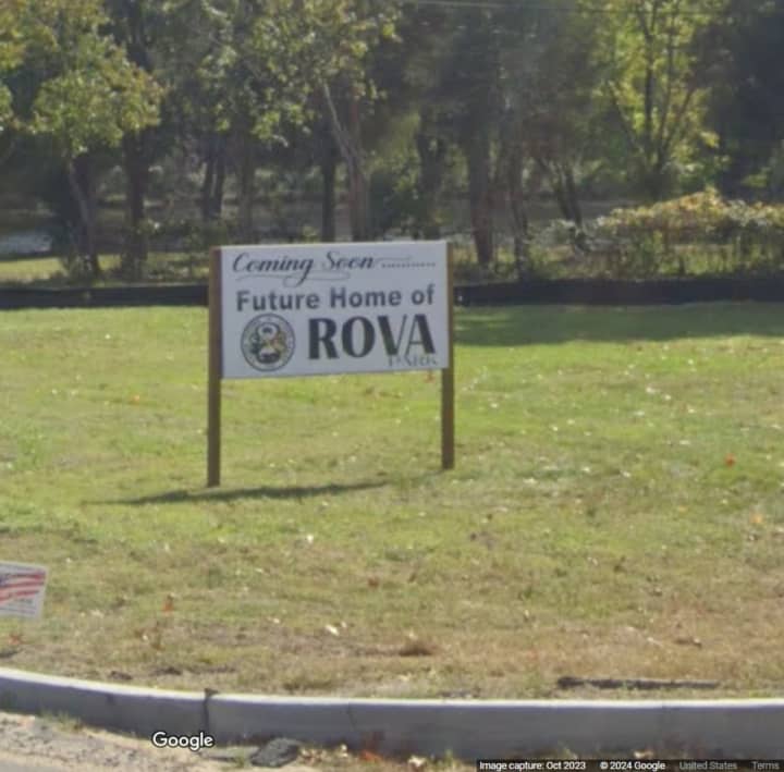 A sign outside the site of the future Rova Park in Jackson Township, NJ.
