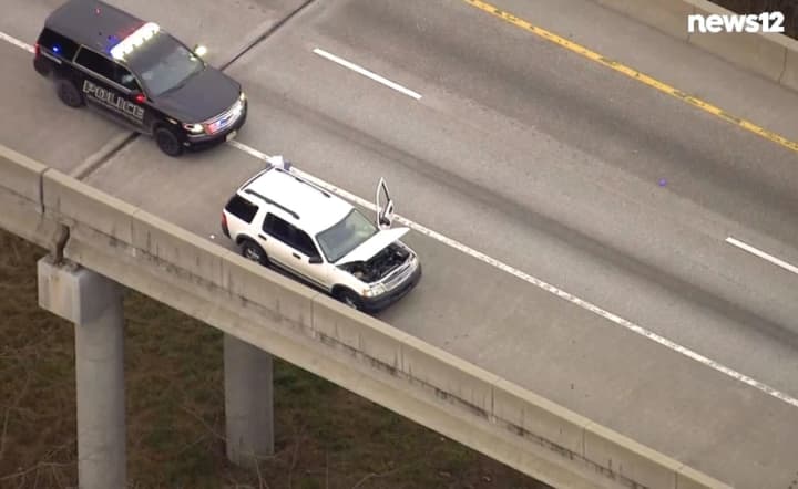 Aerial shot following the chase and arrest on Route 287 in Mahwah.