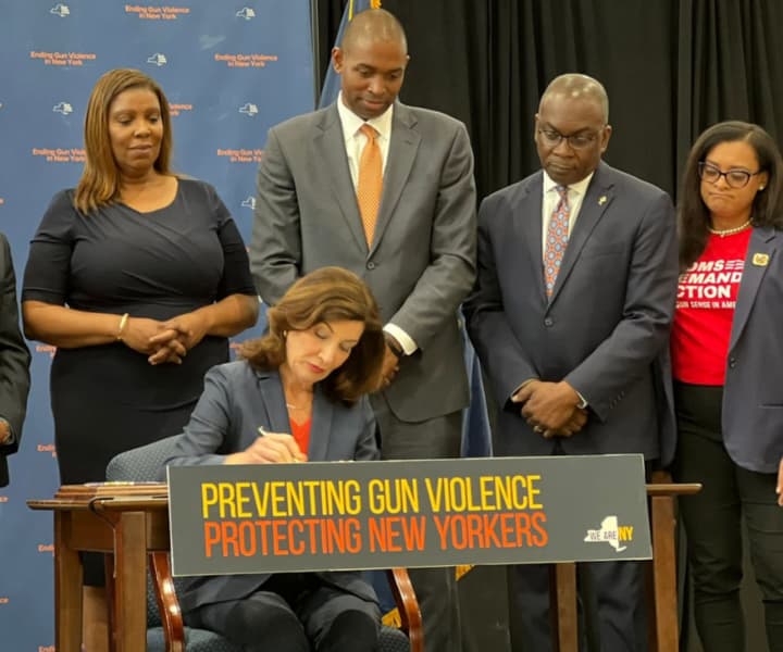 New York Governor Kathy Hochul signs a package of new gun control legislation Monday, June 6.