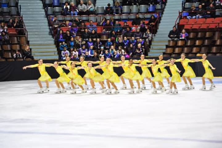 The Skyliners Pre-Juvenile line takes the ice.
