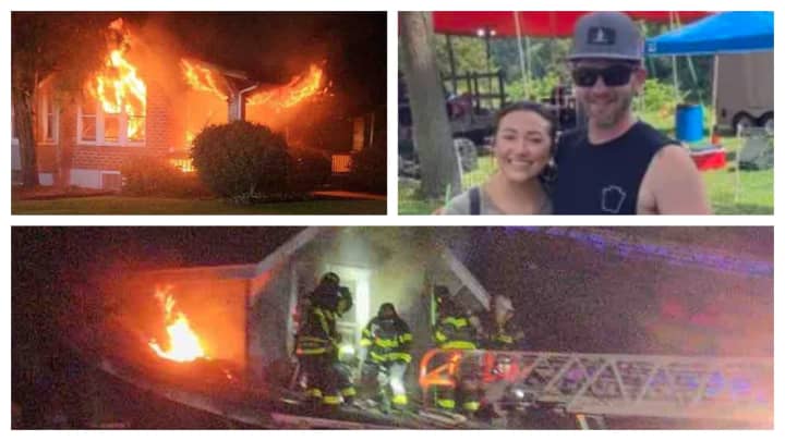 Caitlin Garman and Coley Light; scenes from the house fire at their Spring Twp. home.