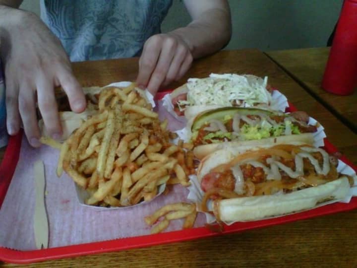 Super Duper Weenie in Fairfield piles the fries high along with homemade condiments on its famous franks.