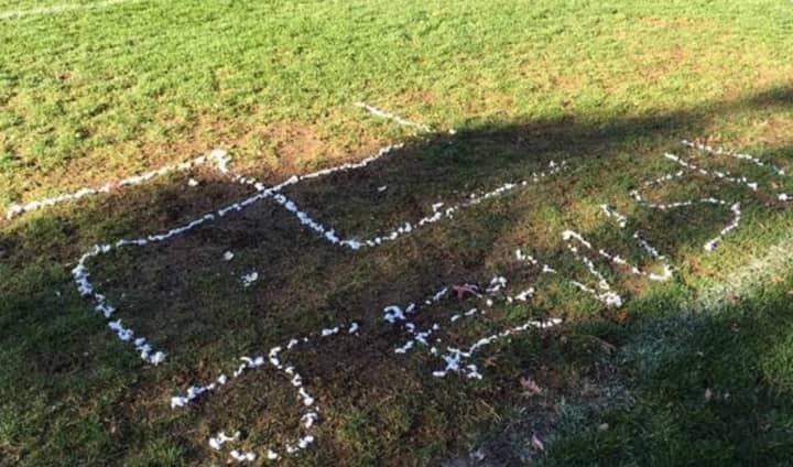 Shaving cream and eggs were used to create the markings, police said.