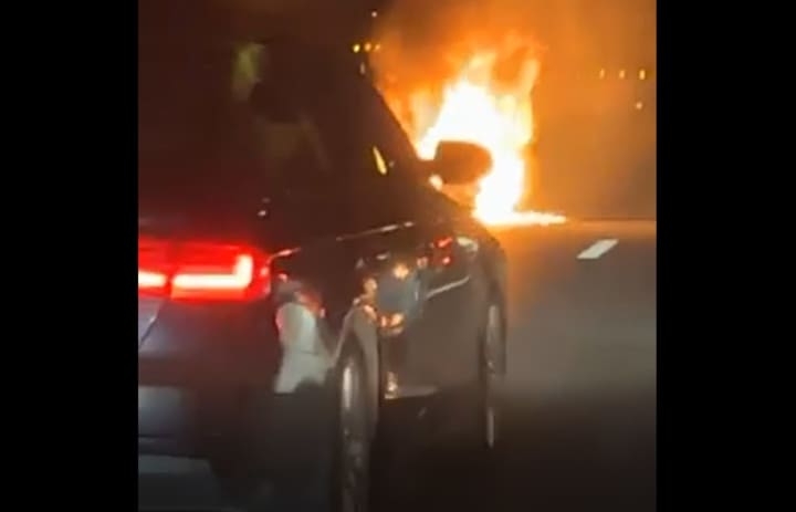 A passing motorist reported passing the flaming motorcycle on the southbound Garden State Parkway.