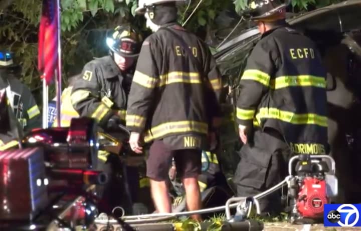 Firefighters had to extricate several victims following the passenger van crash on the Palisades Interstate Parkway before dawn Friday, Sept. 2.