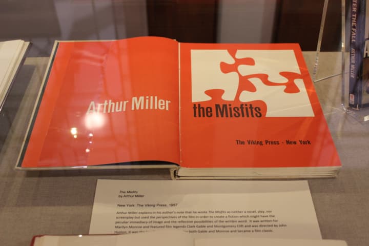 A collection of Arthur Miller books is on display at Pequot Library.