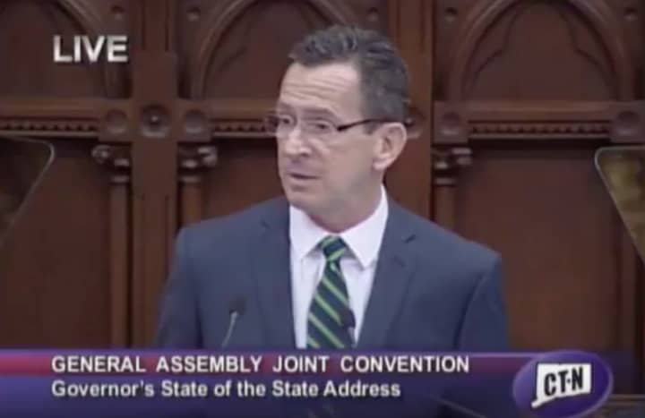 Gov. Dannel P. Malloy addresses the state legislature on budgeting practices during his 2016 State of the State address.