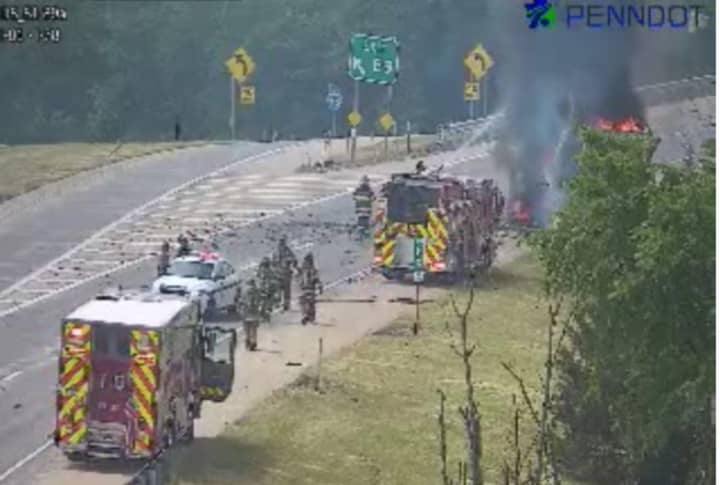 A large truck fire on Interstate 81 at Exit 89 in Lebanon, Pennsylvania.